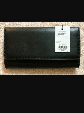 NWT Women RFID-Blocking Black Fold Over Clutch Wallet Faux Leather Khols Keelan